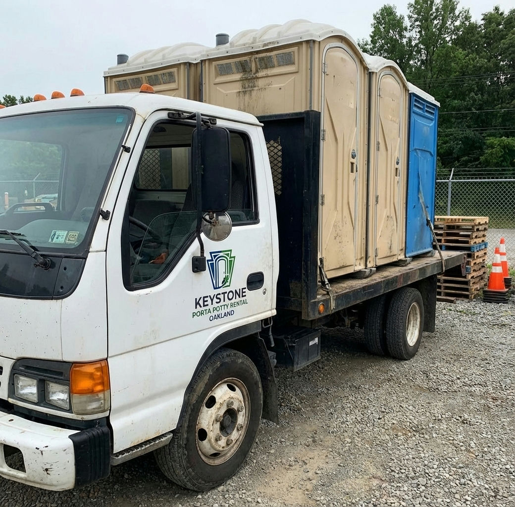 Portable toilet rental delivery truck